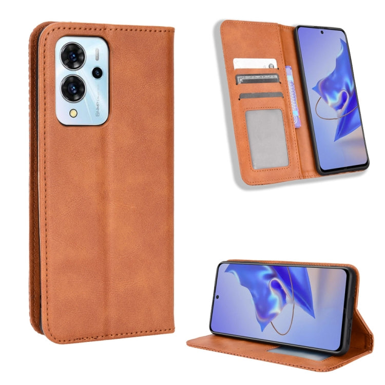 For ZTE Blade V40 Pro Magnetic Buckle Retro Texture Leather Phone Case