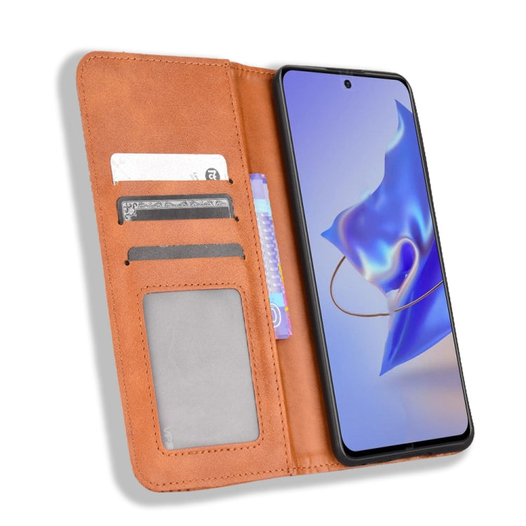 For ZTE Blade V40 Pro Magnetic Buckle Retro Texture Leather Phone Case