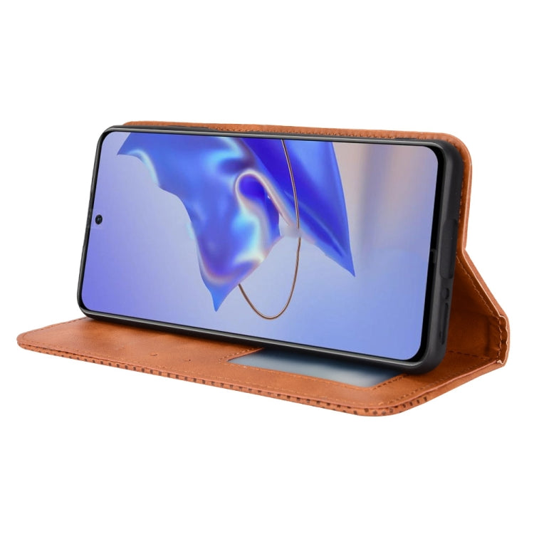 For ZTE Blade V40 Pro Magnetic Buckle Retro Texture Leather Phone Case