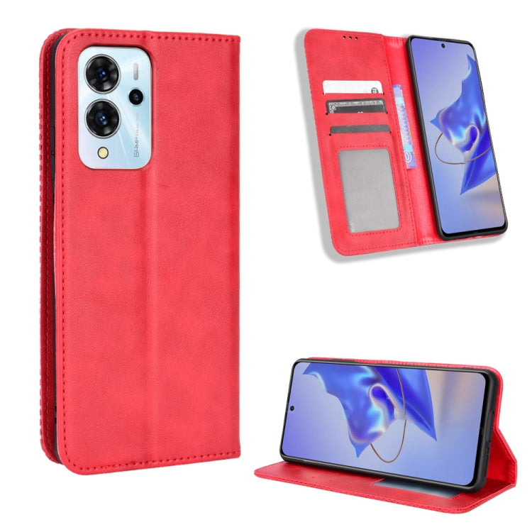 For ZTE Blade V40 Pro Magnetic Buckle Retro Texture Leather Phone Case