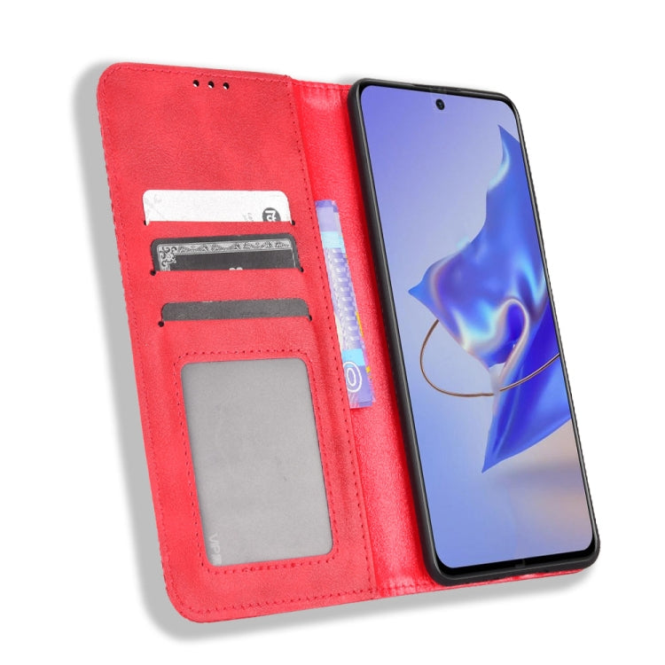For ZTE Blade V40 Pro Magnetic Buckle Retro Texture Leather Phone Case