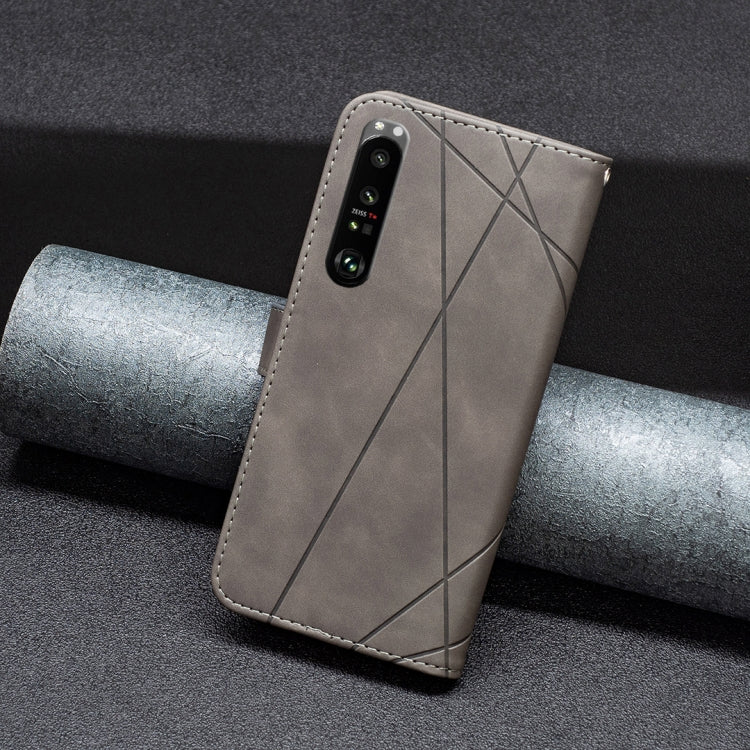 For Sony Xperia 1 III BF05 Magnetic Buckle Rhombus Texture Leather Phone Case