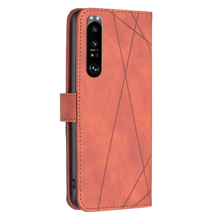 For Sony Xperia 1 III BF05 Magnetic Buckle Rhombus Texture Leather Phone Case