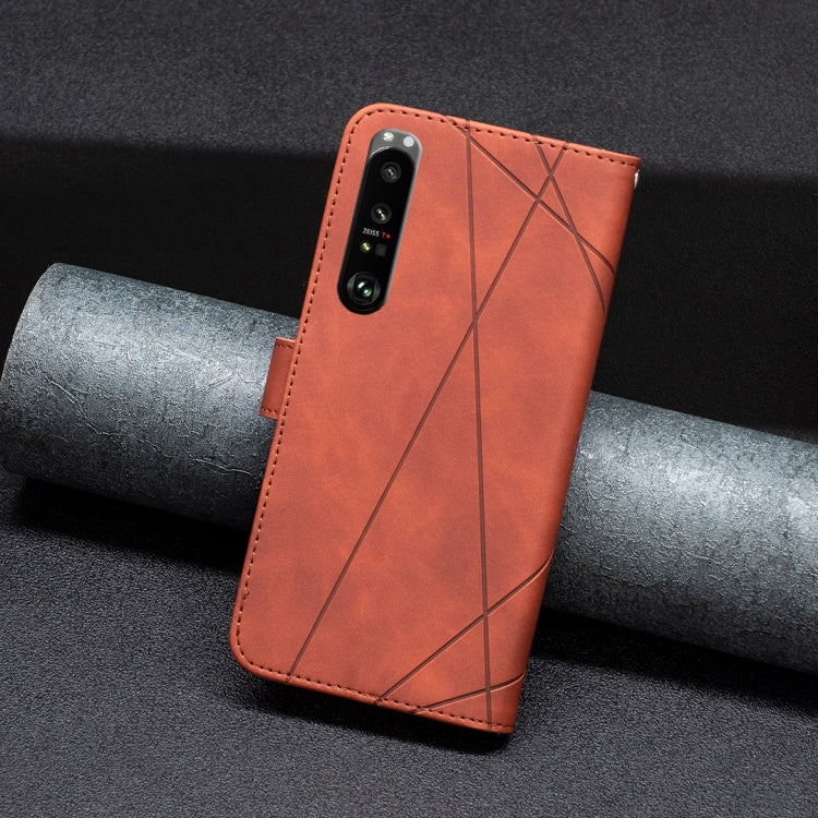 For Sony Xperia 1 III BF05 Magnetic Buckle Rhombus Texture Leather Phone Case