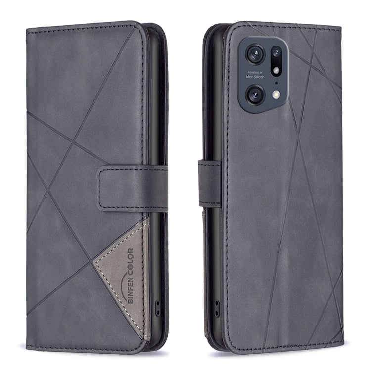 For OPPO Find X5 Pro BF05 Magnetic Buckle Rhombus Texture Leather Phone Case