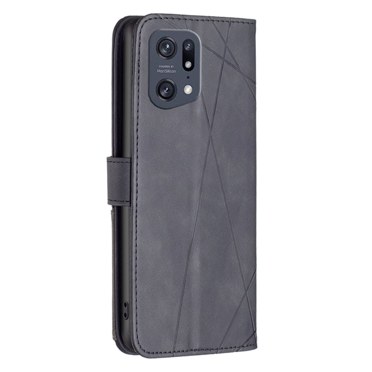 For OPPO Find X5 Pro BF05 Magnetic Buckle Rhombus Texture Leather Phone Case