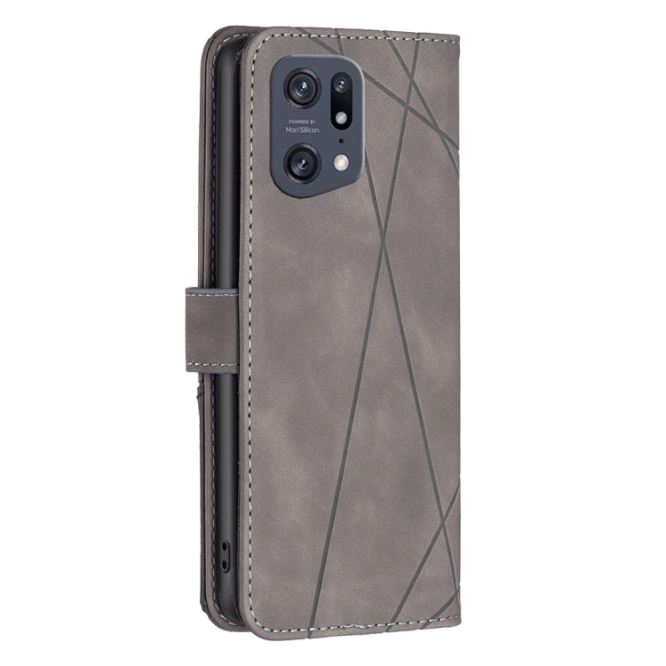 For OPPO Find X5 Pro BF05 Magnetic Buckle Rhombus Texture Leather Phone Case