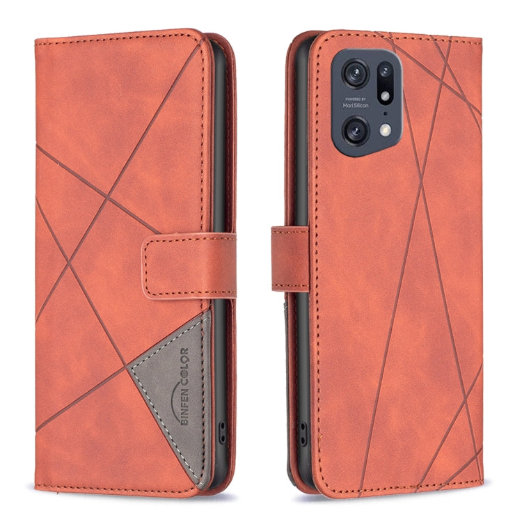 For OPPO Find X5 Pro BF05 Magnetic Buckle Rhombus Texture Leather Phone Case