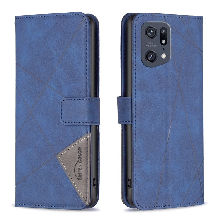 For OPPO Find X5 Pro BF05 Magnetic Buckle Rhombus Texture Leather Phone Case