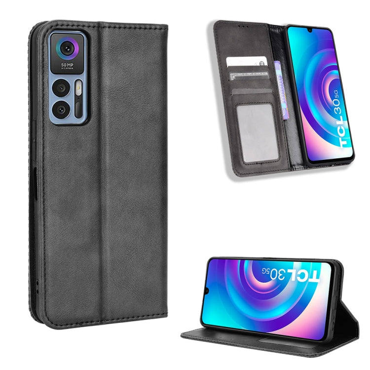 For TCL 30 5G / 30+ Magnetic Buckle Retro Texture Leather Phone Case