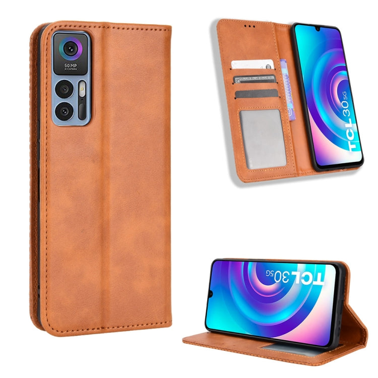 For TCL 30 5G / 30+ Magnetic Buckle Retro Texture Leather Phone Case