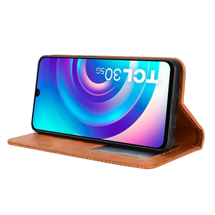 For TCL 30 5G / 30+ Magnetic Buckle Retro Texture Leather Phone Case