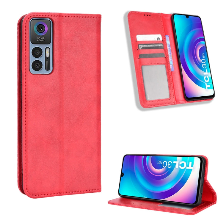 For TCL 30 5G / 30+ Magnetic Buckle Retro Texture Leather Phone Case
