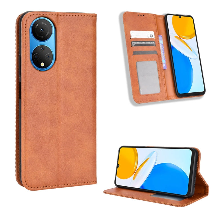 For Honor X7 Magnetic Buckle Retro Texture Leather Phone Case