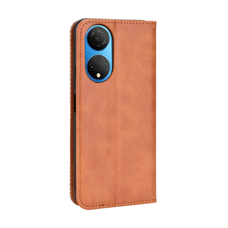 For Honor X7 Magnetic Buckle Retro Texture Leather Phone Case