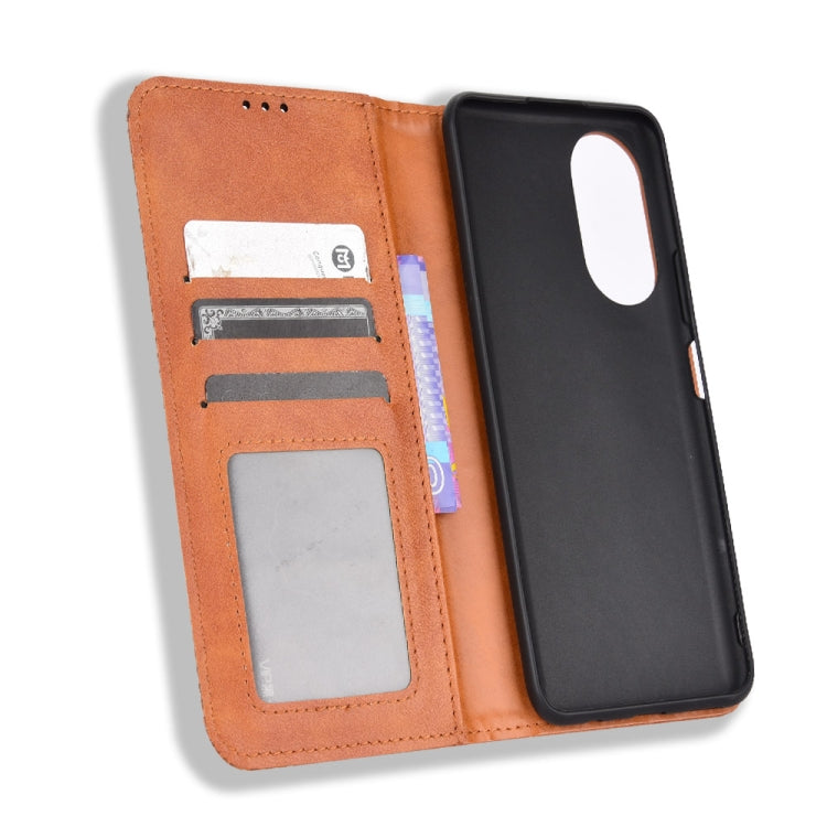 For Honor X7 Magnetic Buckle Retro Texture Leather Phone Case