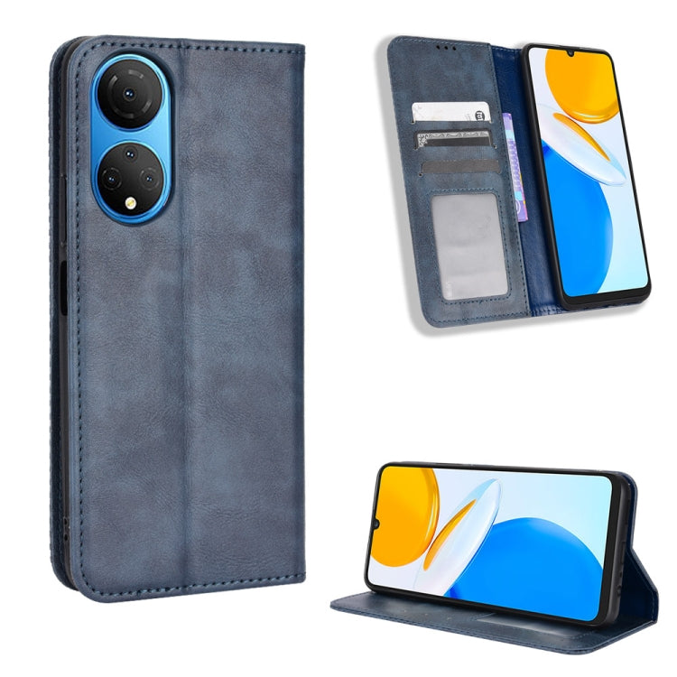 For Honor X7 Magnetic Buckle Retro Texture Leather Phone Case