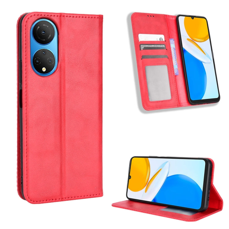 For Honor X7 Magnetic Buckle Retro Texture Leather Phone Case