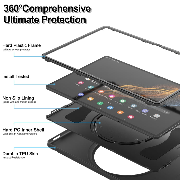 For Samsung Galaxy Tab S8 Ultra / X900 360 Rotation Handle Grip TPU + PC Tablet Case(Black)