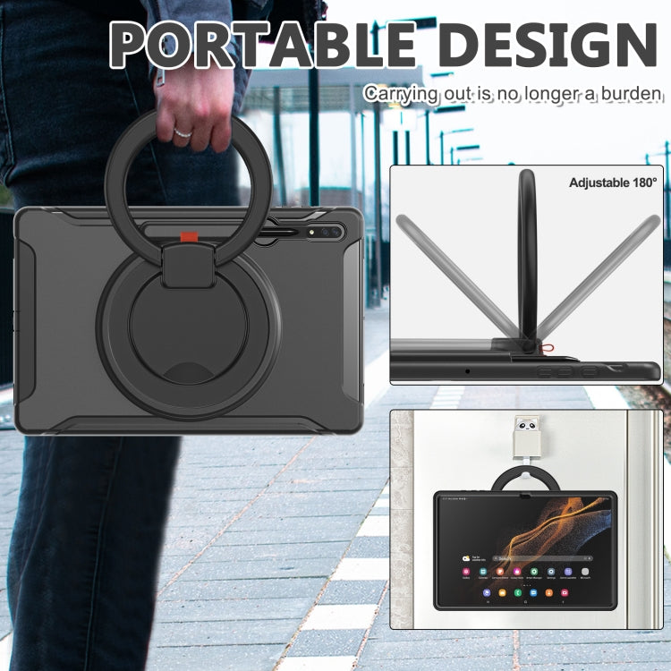 For Samsung Galaxy Tab S8 Ultra / X900 360 Rotation Handle Grip TPU + PC Tablet Case(Black)