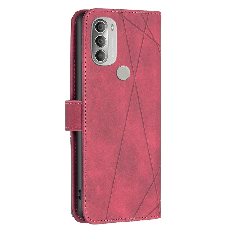 For Motorola Moto G51 5G Rhombus Texture Magnetic Buckle Horizontal Flip Leather Phone Case