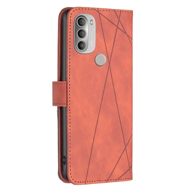 For Motorola Moto G51 5G Rhombus Texture Magnetic Buckle Horizontal Flip Leather Phone Case
