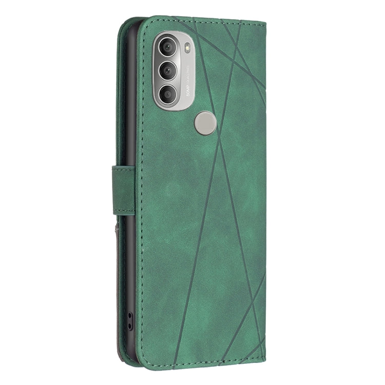 For Motorola Moto G51 5G Rhombus Texture Magnetic Buckle Horizontal Flip Leather Phone Case