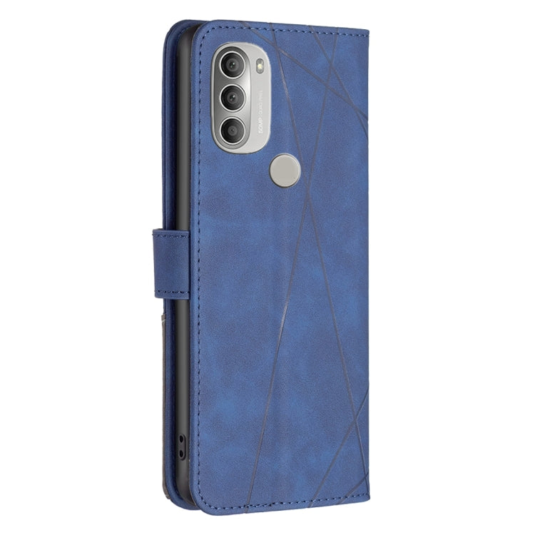 For Motorola Moto G51 5G Rhombus Texture Magnetic Buckle Horizontal Flip Leather Phone Case