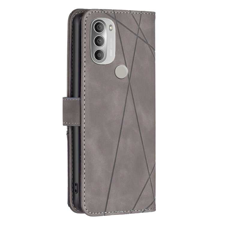 For Motorola Moto G51 5G Rhombus Texture Magnetic Buckle Horizontal Flip Leather Phone Case
