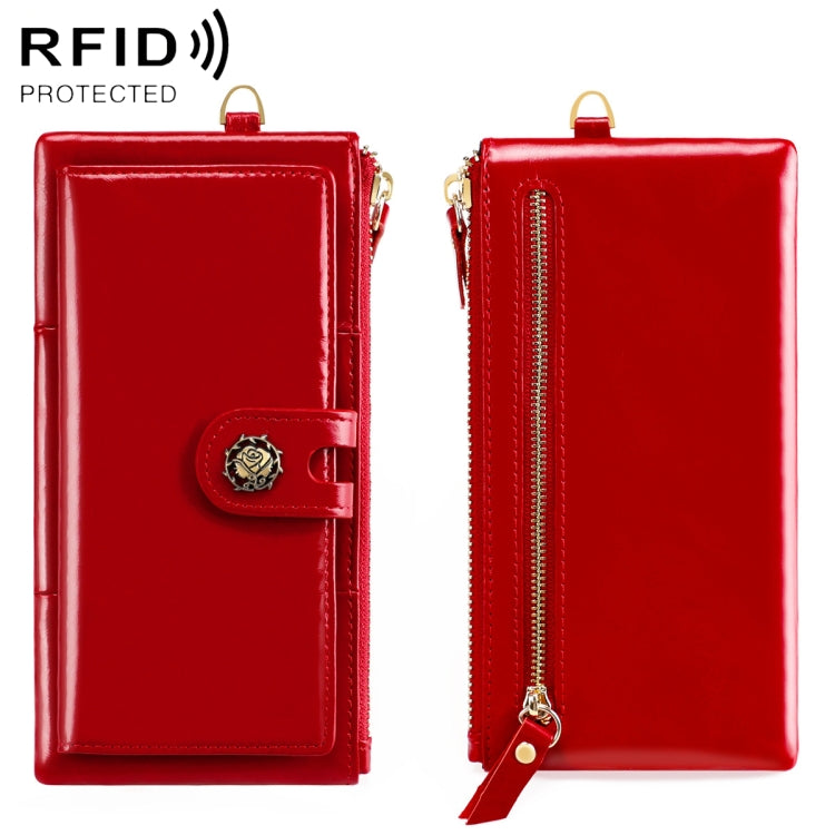 3506 RFID Anti-Degaussing Oil Wax Vintage Texture Genuine Leather Hand Held Wallet for Ladies