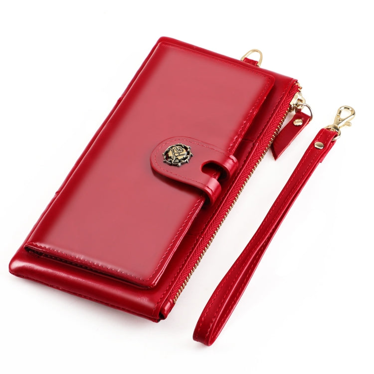 3506 RFID Anti-Degaussing Oil Wax Vintage Texture Genuine Leather Hand Held Wallet for Ladies