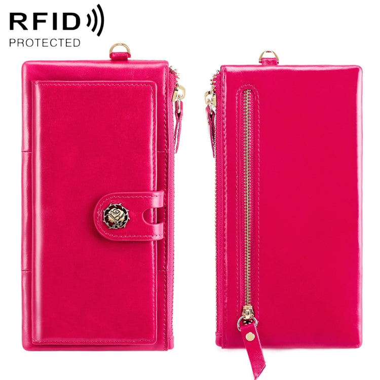 3506 RFID Anti-Degaussing Oil Wax Vintage Texture Genuine Leather Hand Held Wallet for Ladies