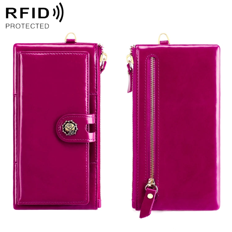 3506 RFID Anti-Degaussing Oil Wax Vintage Texture Genuine Leather Hand Held Wallet for Ladies