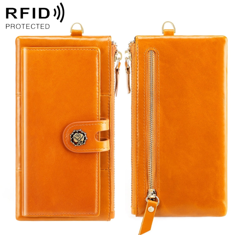 3506 RFID Anti-Degaussing Oil Wax Vintage Texture Genuine Leather Hand Held Wallet for Ladies