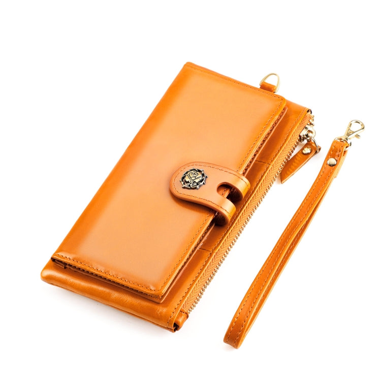 3506 RFID Anti-Degaussing Oil Wax Vintage Texture Genuine Leather Hand Held Wallet for Ladies