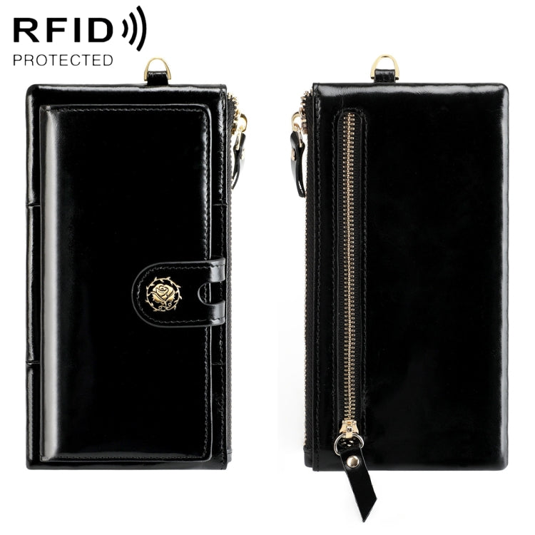 3506 RFID Anti-Degaussing Oil Wax Vintage Texture Genuine Leather Hand Held Wallet for Ladies