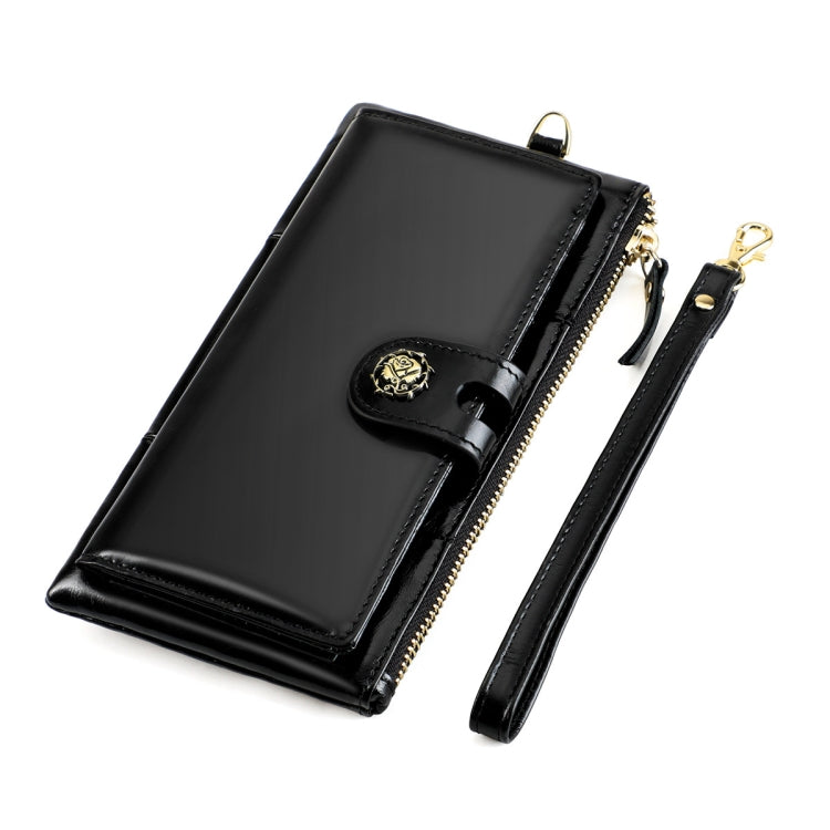 3506 RFID Anti-Degaussing Oil Wax Vintage Texture Genuine Leather Hand Held Wallet for Ladies