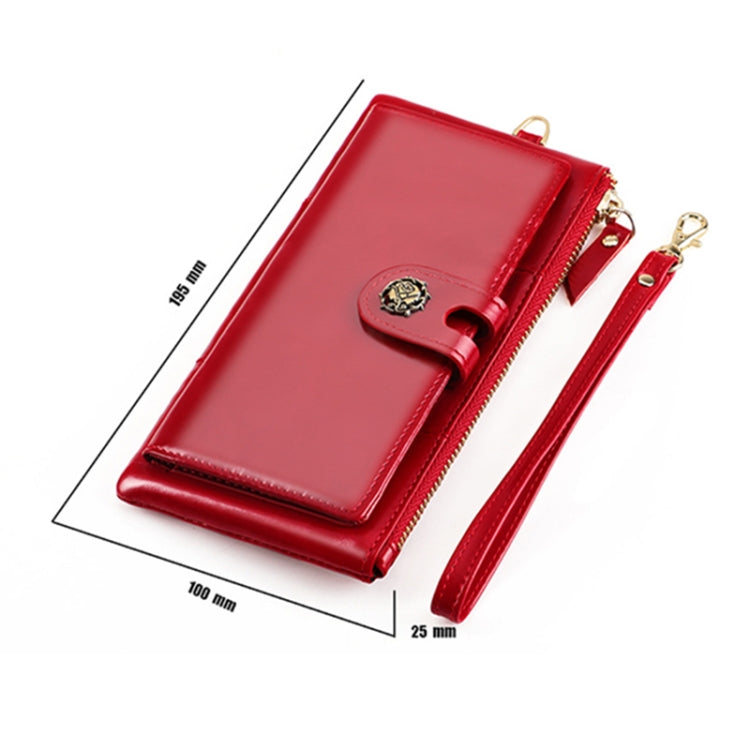 3506 RFID Anti-Degaussing Oil Wax Vintage Texture Genuine Leather Hand Held Wallet for Ladies