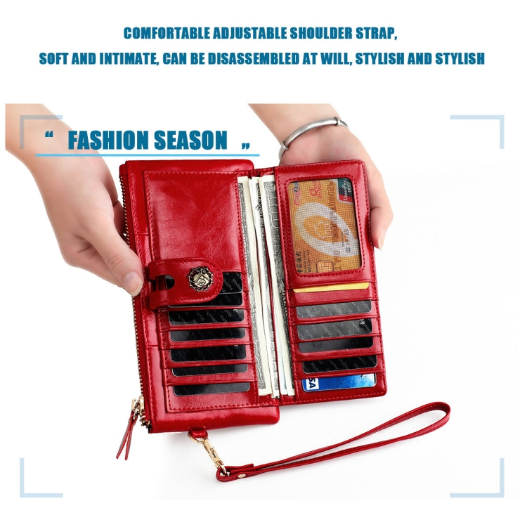3506 RFID Anti-Degaussing Oil Wax Vintage Texture Genuine Leather Hand Held Wallet for Ladies