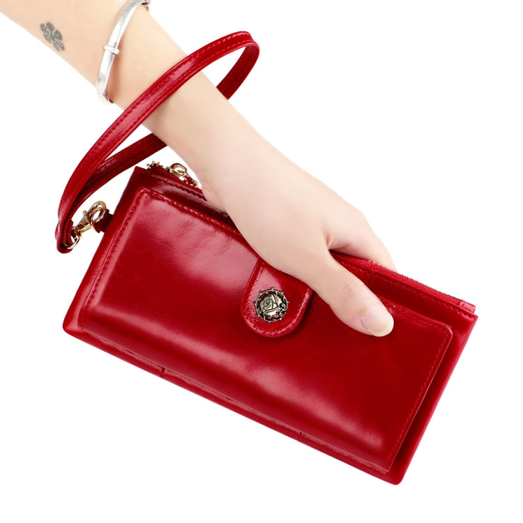 3506 RFID Anti-Degaussing Oil Wax Vintage Texture Genuine Leather Hand Held Wallet for Ladies