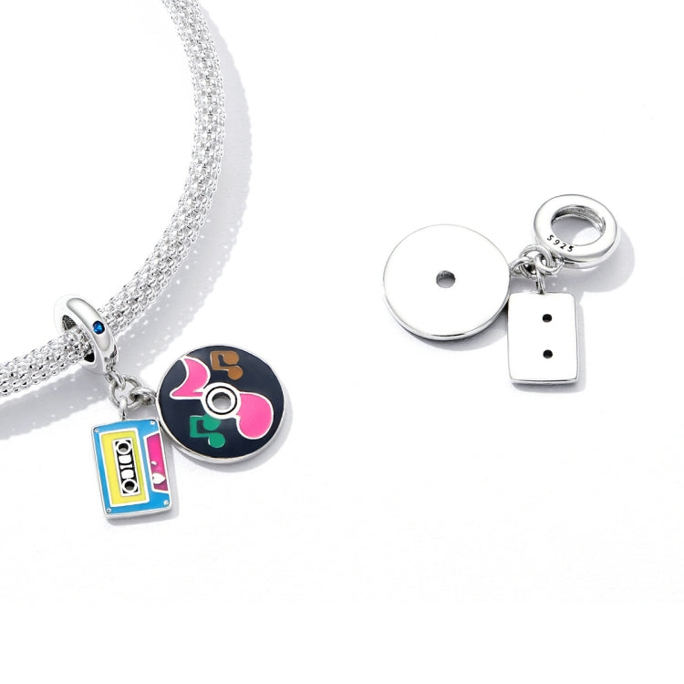 S925 Sterling Silver Tape Record Pendant DIY Bracelet Necklace Accessories