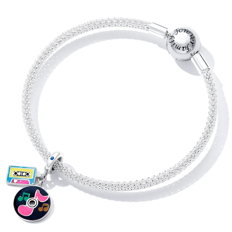 S925 Sterling Silver Tape Record Pendant DIY Bracelet Necklace Accessories
