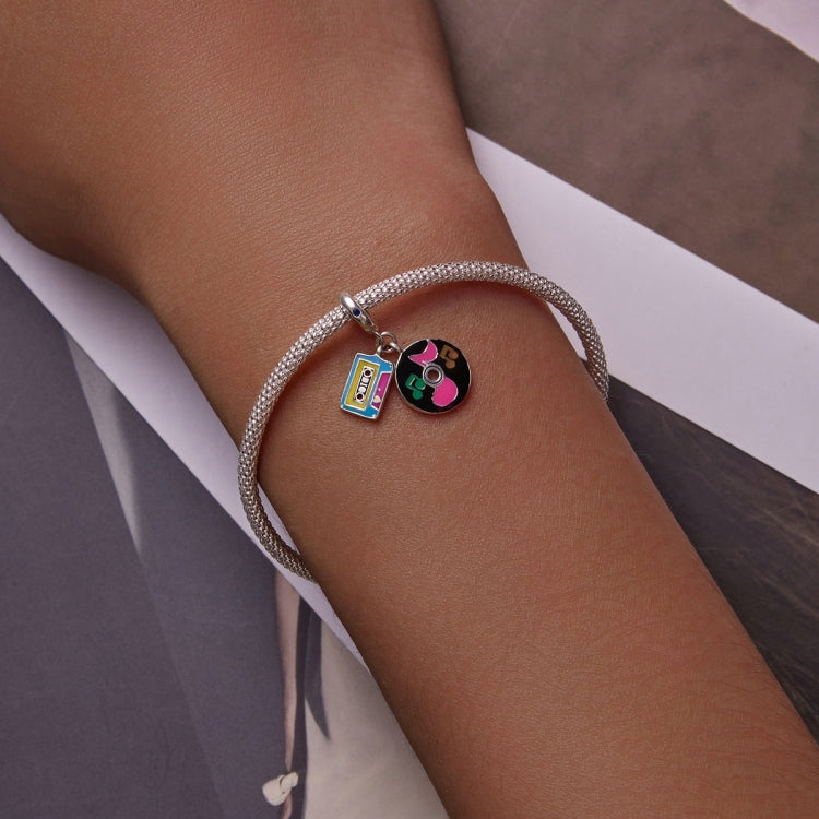 S925 Sterling Silver Tape Record Pendant DIY Bracelet Necklace Accessories