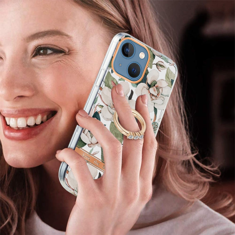 For iPhone 13 mini Ring IMD Flowers TPU Phone Case