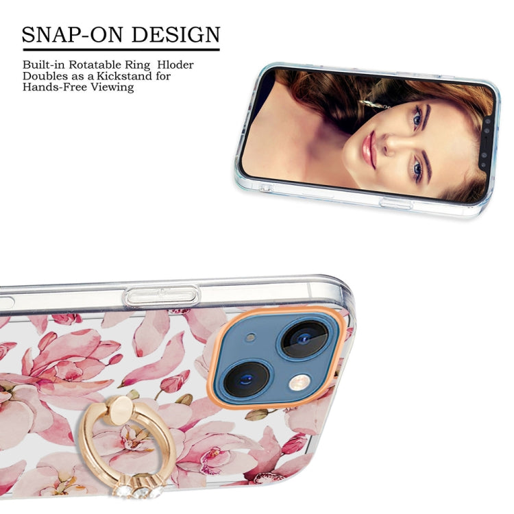 For iPhone 13 mini Ring IMD Flowers TPU Phone Case