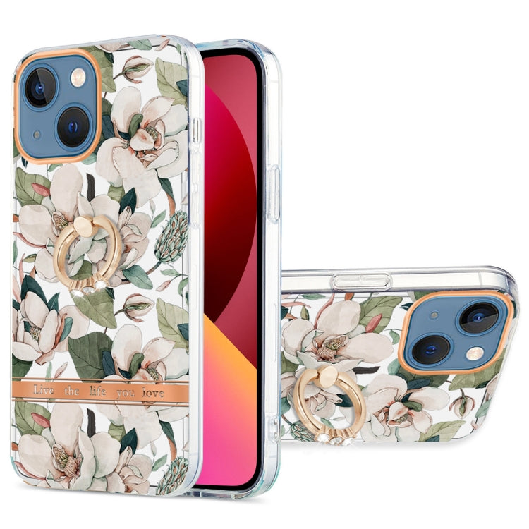 For iPhone 13 Ring IMD Flowers TPU Phone Case