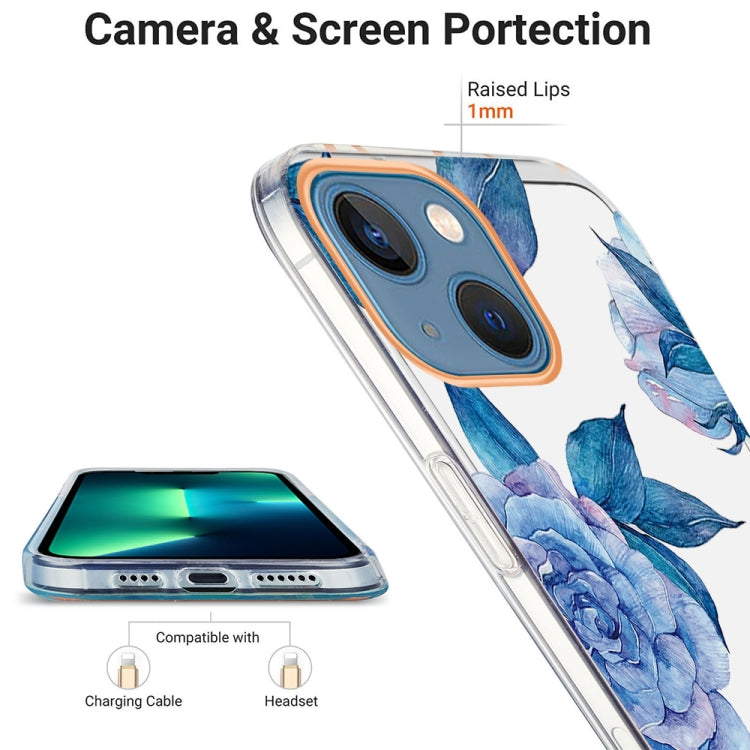 For iPhone 13 Ring IMD Flowers TPU Phone Case