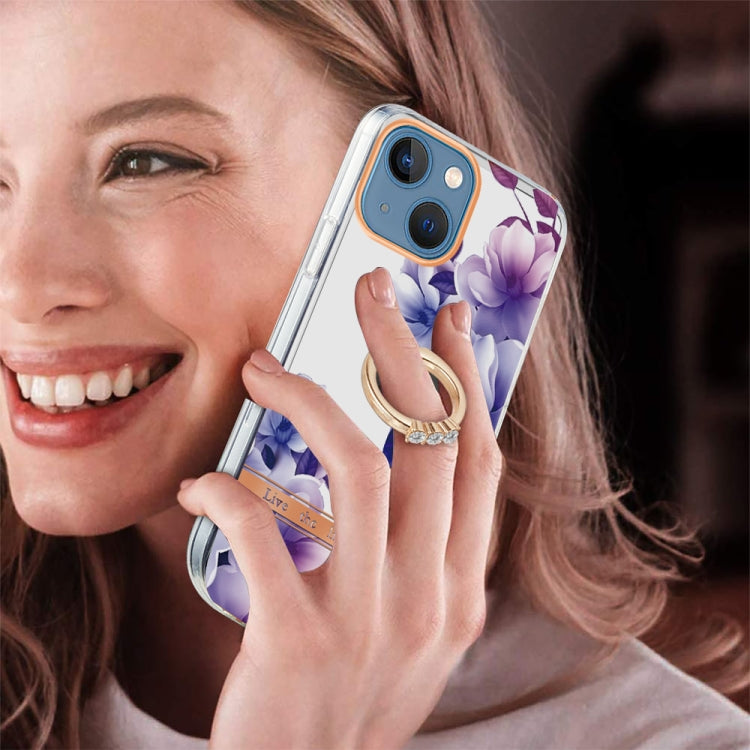 For iPhone 13 Ring IMD Flowers TPU Phone Case