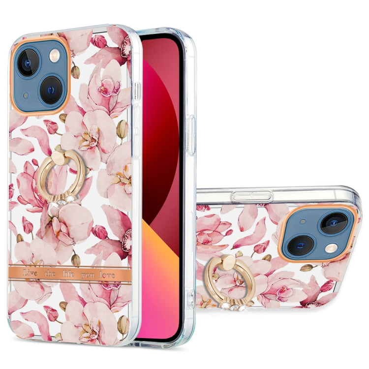 For iPhone 13 Ring IMD Flowers TPU Phone Case