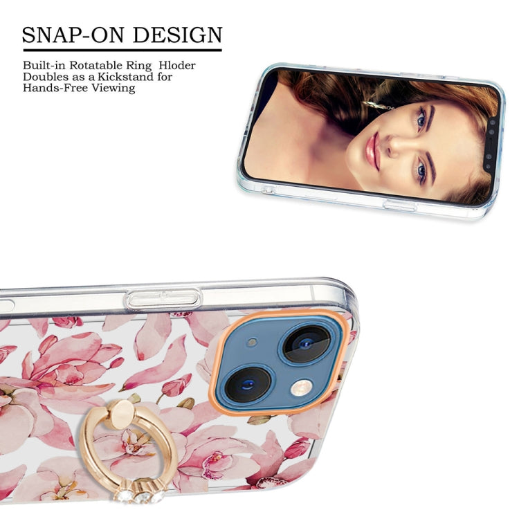 For iPhone 13 Ring IMD Flowers TPU Phone Case